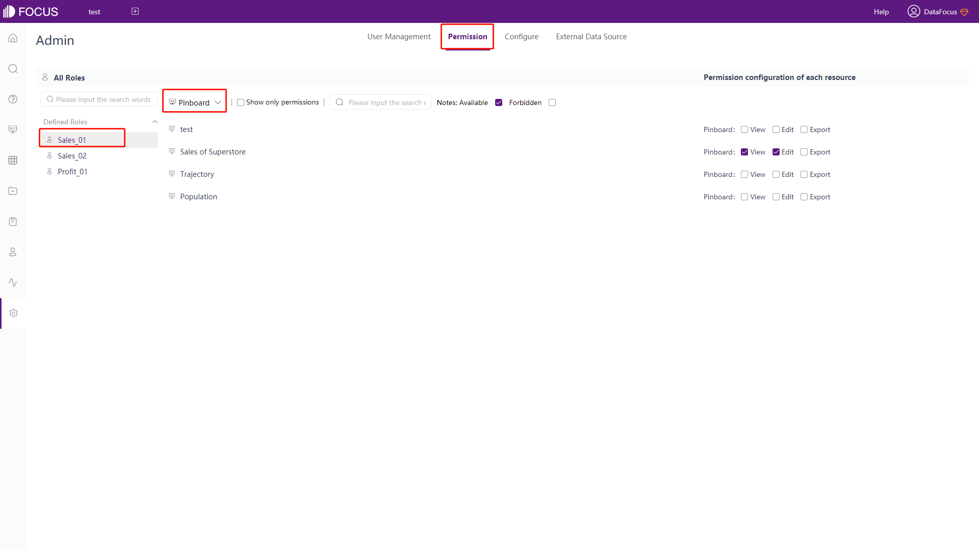 Figure 10-2-6 Permission management - dashboard